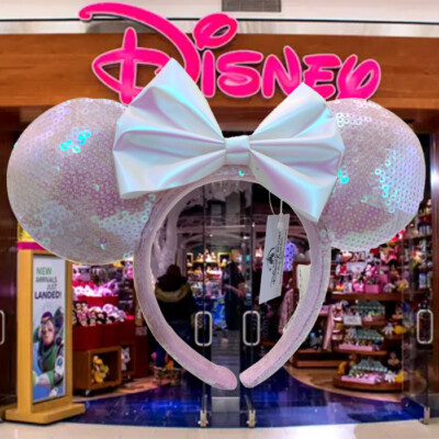 DisneyParks Anniversary Minnie Mouse Bow Headband Ears Pink Sequins Ears XMAS-image