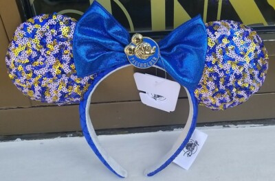 2021 Disney Parks WDW Annual Passholder Blue Sequined Minnie Mouse Bow Ears-image