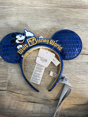 Disney Parks WDW Walt World Blue Making Magic Mickey Mouse Ears Headband Ear-image