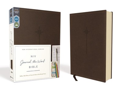 NIV, Journal the Word Bible (Perfect for Note-Taking), Leathersoft, Brown, Red L-image