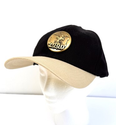 Vintage Walt Disney World 2000 Gold Medallion Black Cap Back Strap Mickey Hat -image