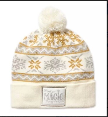 WDW-Disney's-Knit Hat Beanie w/Scarf-Adults-Parks Silver & Gold-OSFA-BNWT'S-image
