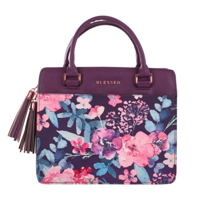 Bible Cover-Blessed-Purple Floral Faux Leather Purse-Style-Large-image