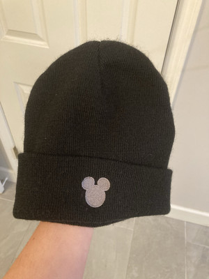 Vintage 90s Mickey Mouse Walt Disney World Beanie Black Stitched Graphic Acrylic-image