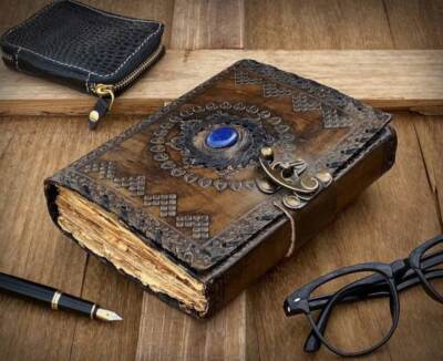 Vintage grimoire journal leather sketchbook notebook leather gifts for him-image