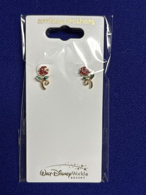 2025 Disney Parks Beauty And The Beast Rose Stud Earrings NEW-image