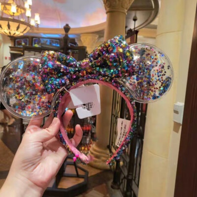 DisneyParks Rainbow Confetti Sequin Minnie Mouse Ears Bow Headband US-image