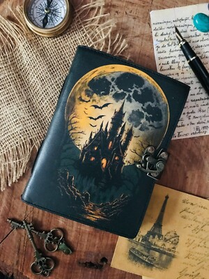 Leather journal Haunted Gothic Castle print grimoire Blank spell book of shadow-image