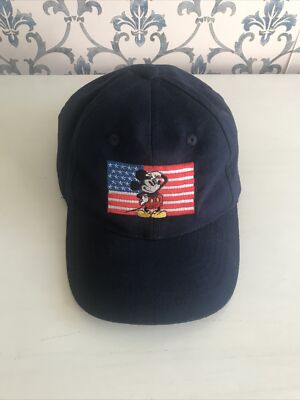 Disney Store Vintage Mickey Mouse Hat Embroidered USA flag Adjustable Navy OSFA-image
