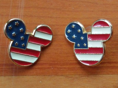 Mickey Mouse Earrings Stars & Stripes Disney American Flag Enamel Red White Blue-image