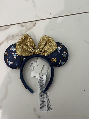 Sequins Bow Minnie Ears Mickey Mouse Disney- Parks Ears Blue Gold Headband Ears-image
