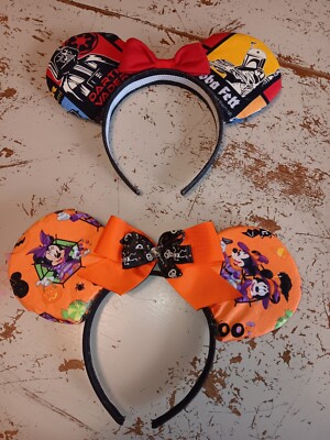 2 Mickey Ears Disney Headbands, Star Wars & Halloween Handcrfted, Pre-owned WDW -image