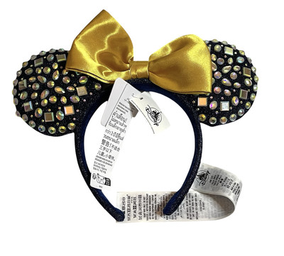 Walt Disney World 50th Anniversary Jewelled Gold Blue Minnie Ear Headband NWT-image