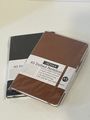 2 Dotted Notebook Journal A5~Premium Thick Paper ~Leather  Hardcover ~100 Sheets-image