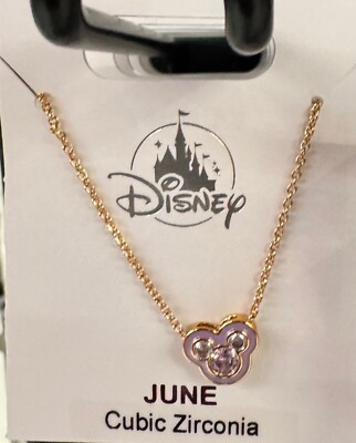 Disney Park Mickey CZ  Lt Amethyst June Faux Birthstone Necklace  Gold Color-image