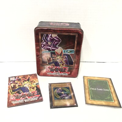 2002 Yu-gi-oh  Dark Magician Collectors Tin w SDY 006 Card, playmat, rule book-image