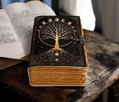 Leather Bound Notebook Grimoire Spiritual Journal Mystic Writing Sketch Book-image