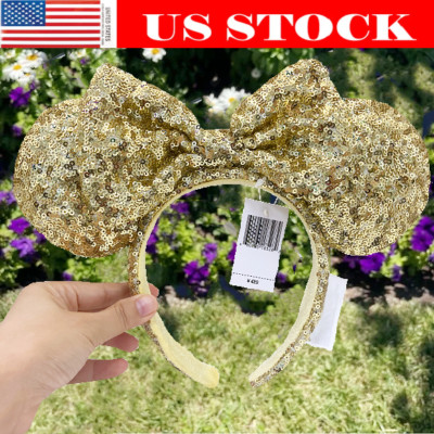 Disney Gold Sequins Bow Rare Minnie Mouse Anniversary Ears Headband US-image