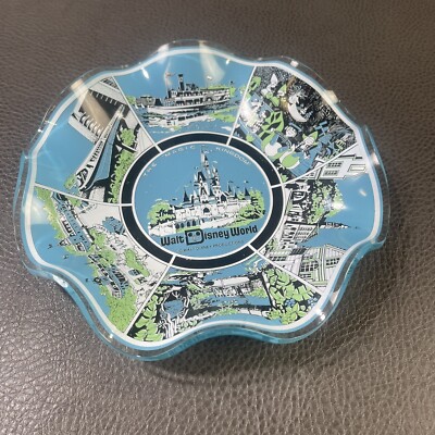 Walt Disney World The Magic Kingdom Souvenir Trinket Tray Candy Dish Glass 7”-image