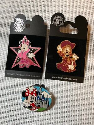 3 WDW MINNIE PINS: IN FRONT OF CINDERELLA'S CASTLE, POTC HAT AND DRESS, STAR PIN-image