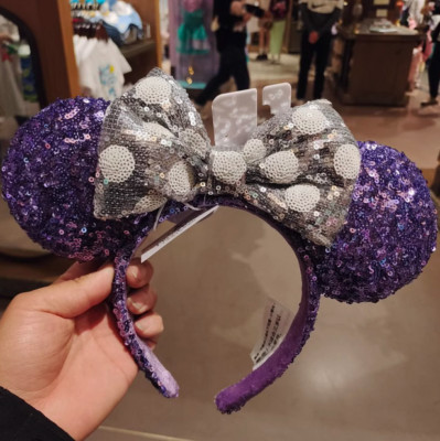 Rare Mickey Purple Silver Bow Sequins Shanghai Disney‘Parks Headband Ears US-image