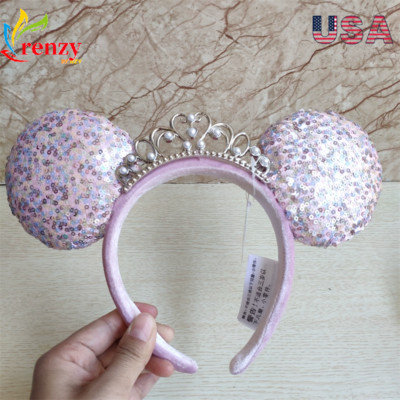Pink Minnie Mouse Disney Parks Tiara Sequin Princess Crown Ears Headband-image