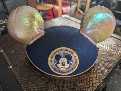 NEW Disney Mickey Ears Hat - Walt Disney World 50th Anniversary Blue Gold NWT-image