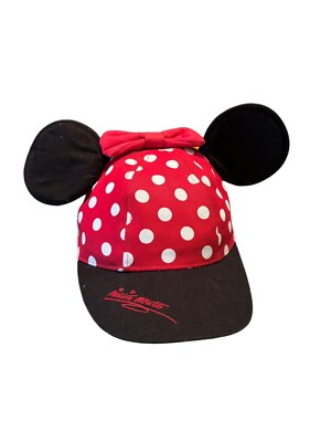 Disney Parks Disney World Minnie Mouse Red Polka Dot Hat Bow Ears Cap Youth Kids-image