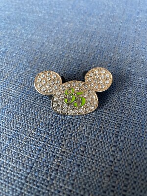 Walt Disney World 35th Silver Jewel Jeweled Mickey Mouse Ears Ear Hat Pin-image
