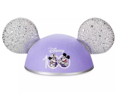 Disney100 Platinum & Purple Mickey & Minnie Mouse Adult Ear Hat New Free Ship-image