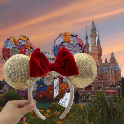 Minnie Ears Disney’Parks Sequins Mickey Mouse Rare Red Bow Gold Headband  SHIP-image