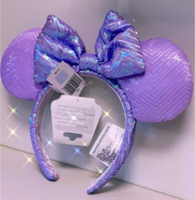 Disney Parks LAVENDER sequins Spring Minnie Mouse Ears Headband 2023-image