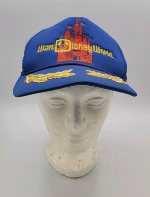Vintage Rare Walt Disney World Hat Trucker Gold Leaf Embroidered Mesh Back Blue-image