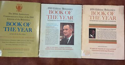 Britannica Book of the Year 1968-1970 Lot of 3 Hardcovers w/ Dust Jackets Torn-image