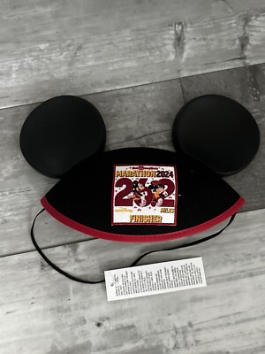 New Walt Disney World 2024 Marathon Finisher Hat Mickey Ears Black And Red NWT-image