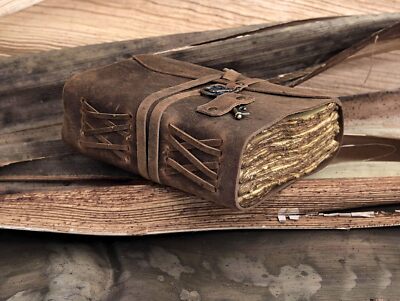 Vintage Leather Journal - Antique Handmade Leather Bound journal with deckle-image
