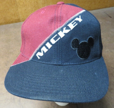 Mickey Mouse Maroon Black Walt Disney World Cross stitched snapback cap hat VTG-image