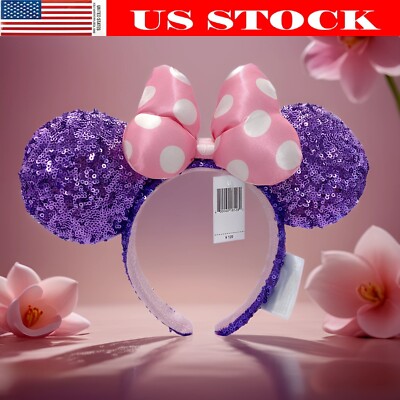 Purple Sequin Disney Parks Headband Minnie Ears Rare Resort Pink Polka Dot US-image