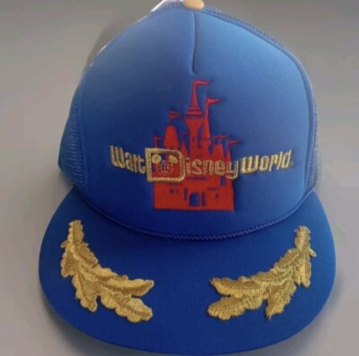 Vintage Rare Walt Disney World Hat Trucker Gold Leaf Embroidered Mesh Back Blue-image