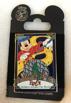 Rare Disney Pin Mickey Mouse Sorcerers hat holidays around the world Epcot NEW-image
