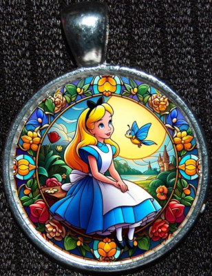 Alice in Wonderland Flowers Disney WDW Princess Silver Jewelry Pendant Necklace-image