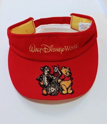 Vintage Winnie The Pooh Embroidered Red Golf Visor Cap Hat Walt Disney World-image