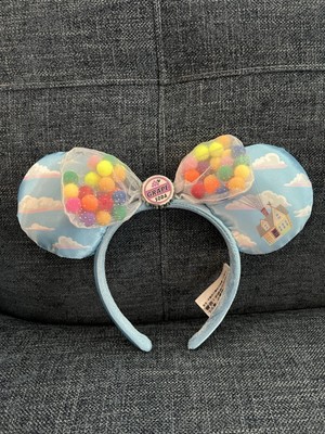Disney Parks ORIGINAL “Up” Minnie Ears Headband with Colorful Pom Poms Bow-image