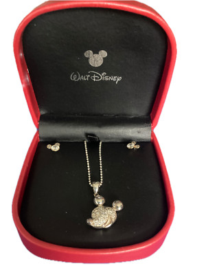 WDW .. WALT DISNEY Mickey Necklace and Earrings in Hinged Case  .. NEW-image
