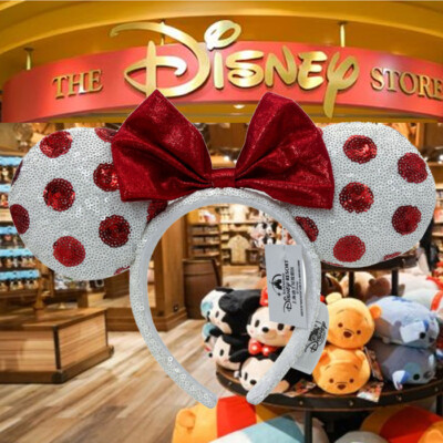 Disney- Parks Celebration Minnie Ears White Sequins Red Polka Dots Headband-image