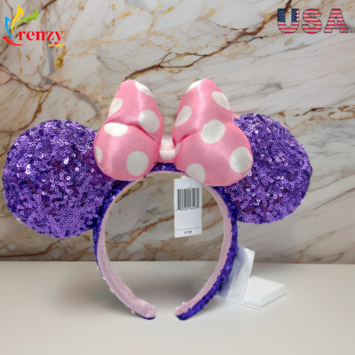 Purple Sequin Minnie Mouse Ears Pink Polka Dot Disney Parks Headband Edition-image