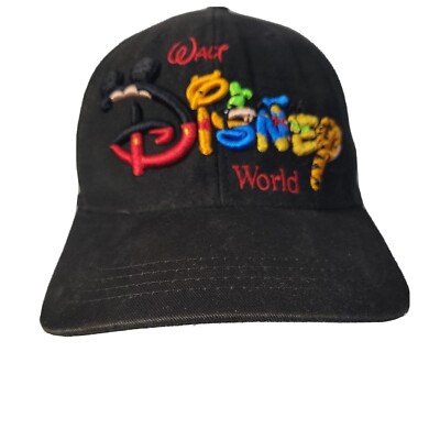 Vintage 90s Black Walt Disney World Character Letters Snapback Baseball Cap Hat-image