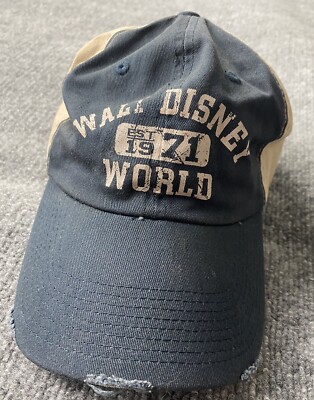 Walt Disney World Hat Ball Cap Adult Blue Tan Cotton Adjustable Distressed Mens-image