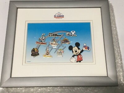 New Walt Disney World 2001 Framed Mickey Mouse Pin Trading Set Pins LE 500-image