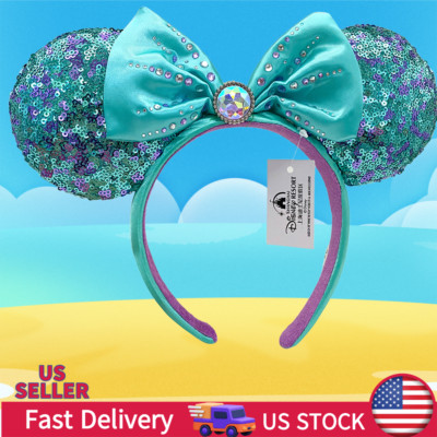 new Disney'Parks Minnie Mouse Teal new Purple Sequined Ears Headband lovely cute-image